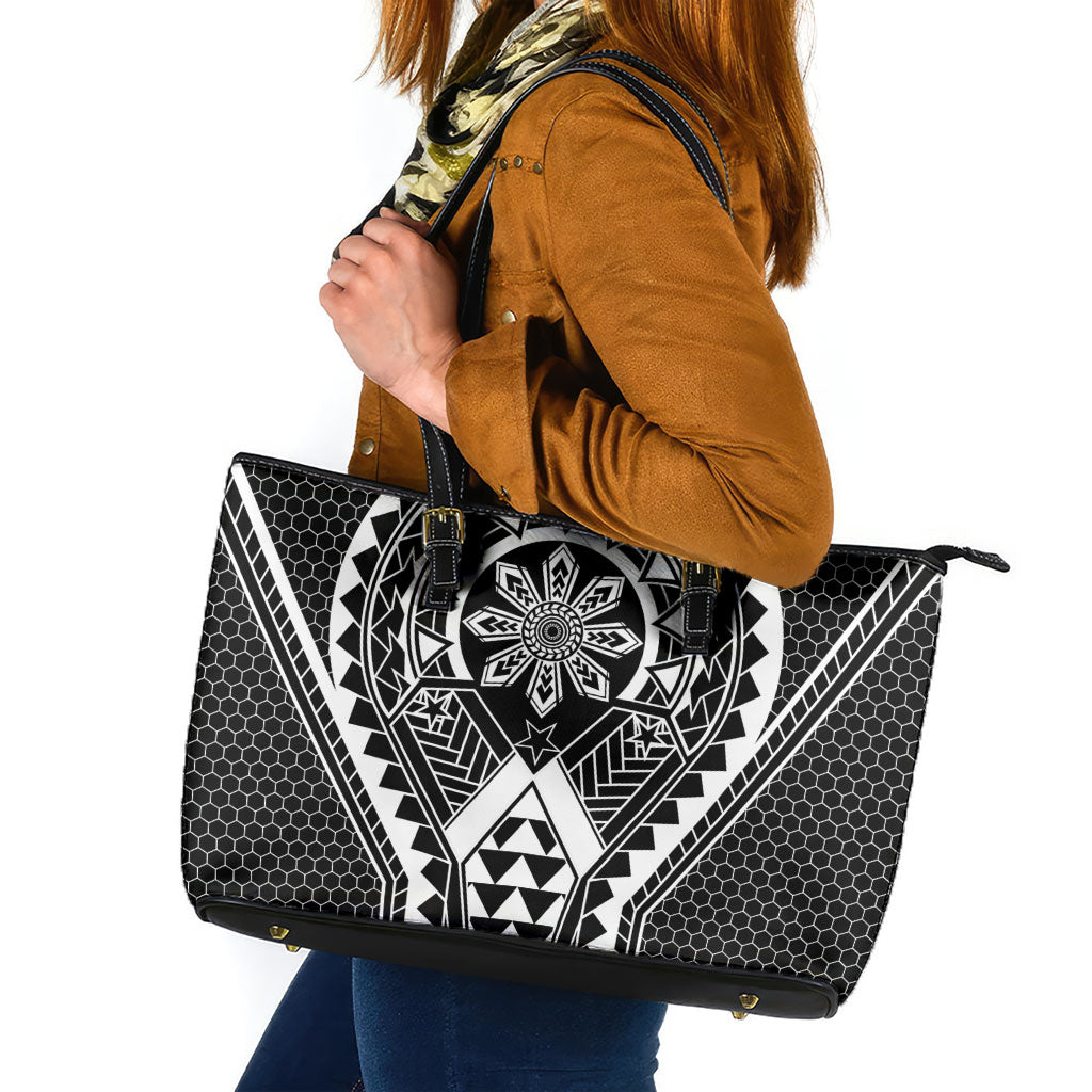 Philippines Batok Tribal Inspired Tattoo Black Leather Tote Bag LT05 Black - Polynesian Pride