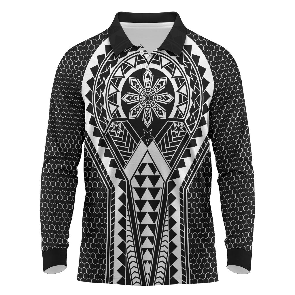 Philippines Batok Tribal Inspired Tattoo Black Long Sleeve Polo Shirt LT05 Black - Polynesian Pride
