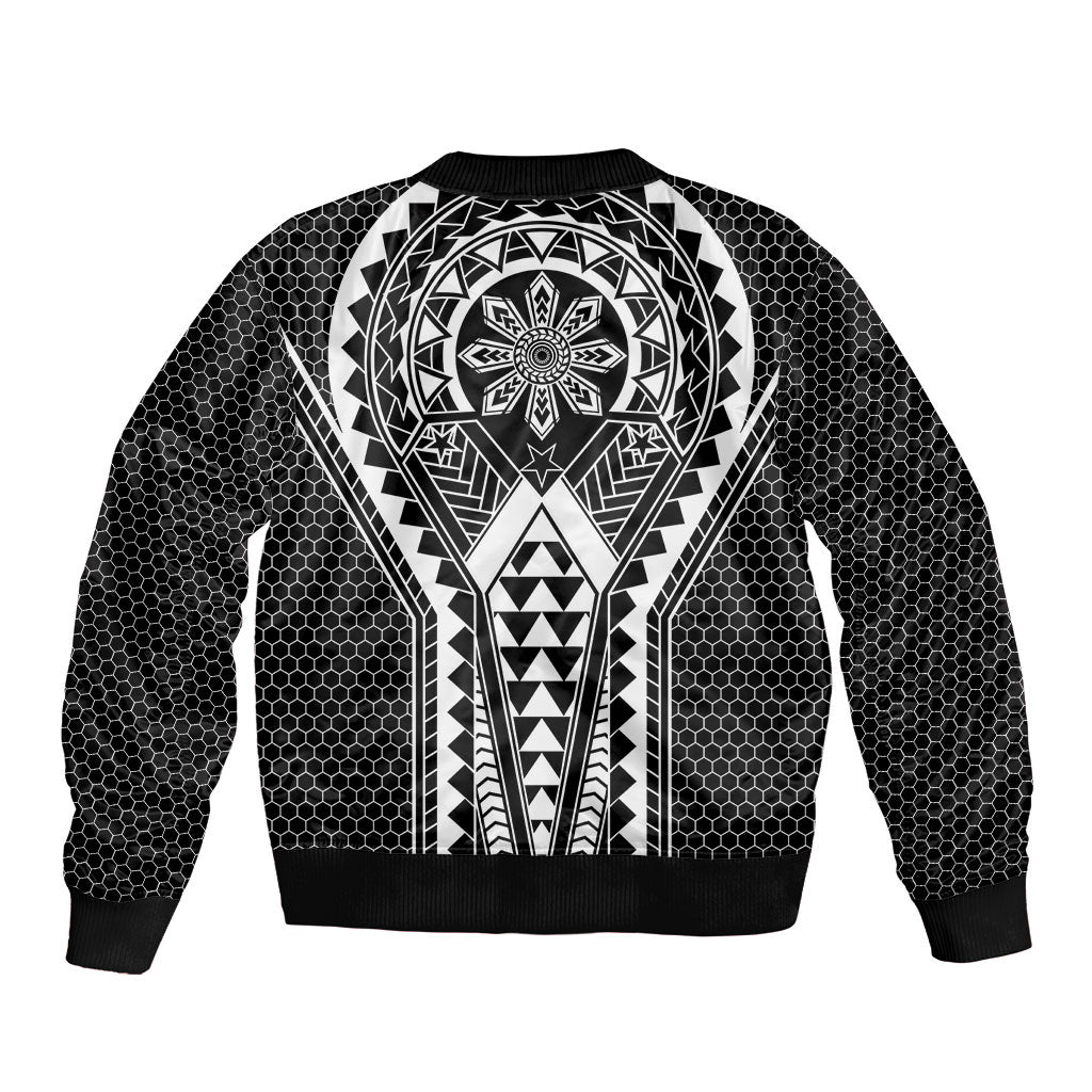 Philippines Batok Tribal Inspired Tattoo Black Sleeve Zip Bomber Jacket LT05 - Polynesian Pride