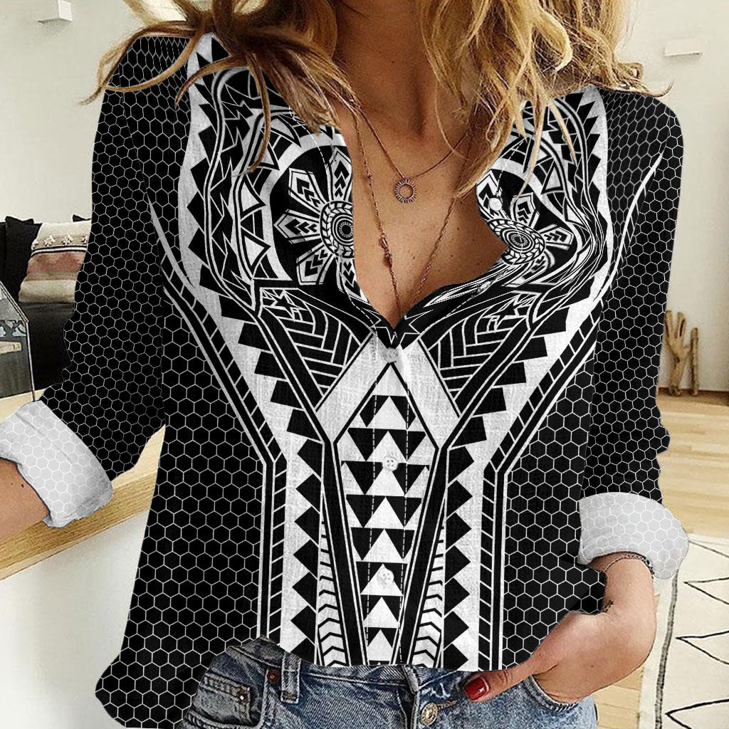 Philippines Batok Tribal Inspired Tattoo Black Women Casual Shirt LT05 Female Black - Polynesian Pride