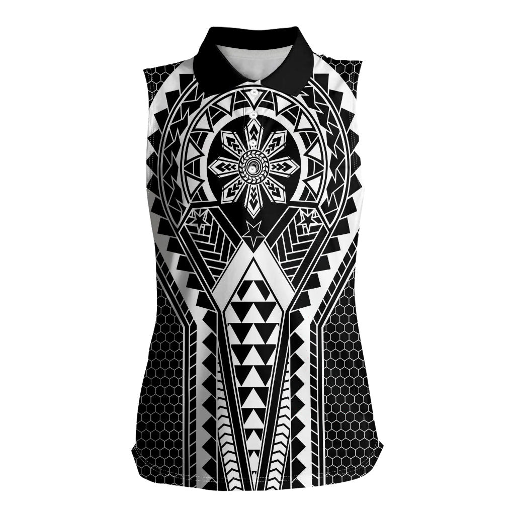 Philippines Batok Tribal Inspired Tattoo Black Women Sleeveless Polo Shirt LT05 Female Black - Polynesian Pride