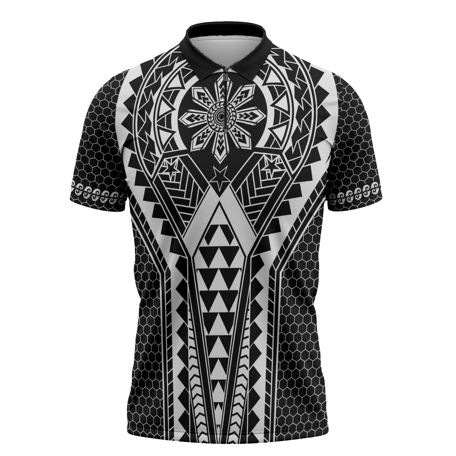 Philippines Batok Tribal Inspired Tattoo Black Zipper Polo Shirt LT05 Black - Polynesian Pride