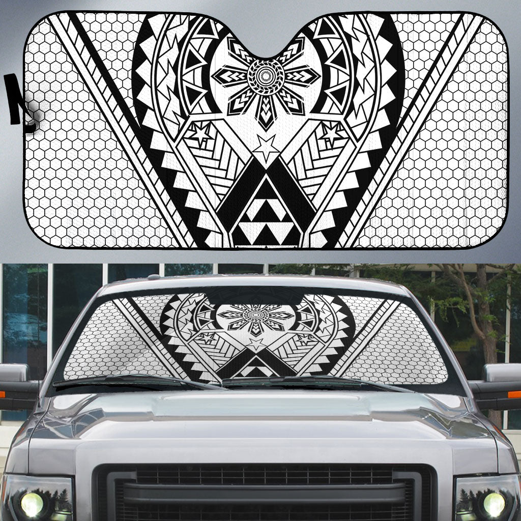 Philippines Batok Tribal Inspired Tattoo White Auto Sun Shade LT05 White - Polynesian Pride
