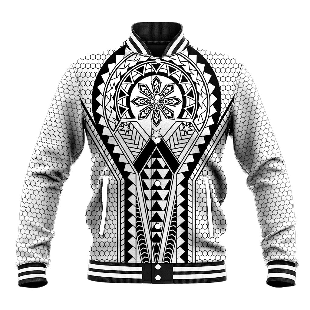 Philippines Batok Tribal Inspired Tattoo White Baseball Jacket LT05 Unisex White - Polynesian Pride