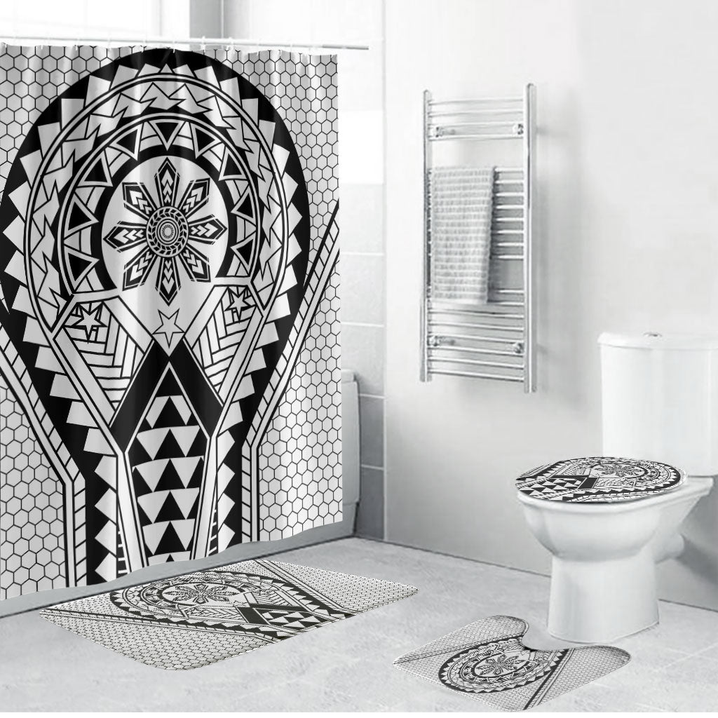Philippines Batok Tribal Inspired Tattoo White Bathroom Set LT05 Bathroom Set (4 pcs) White - Polynesian Pride