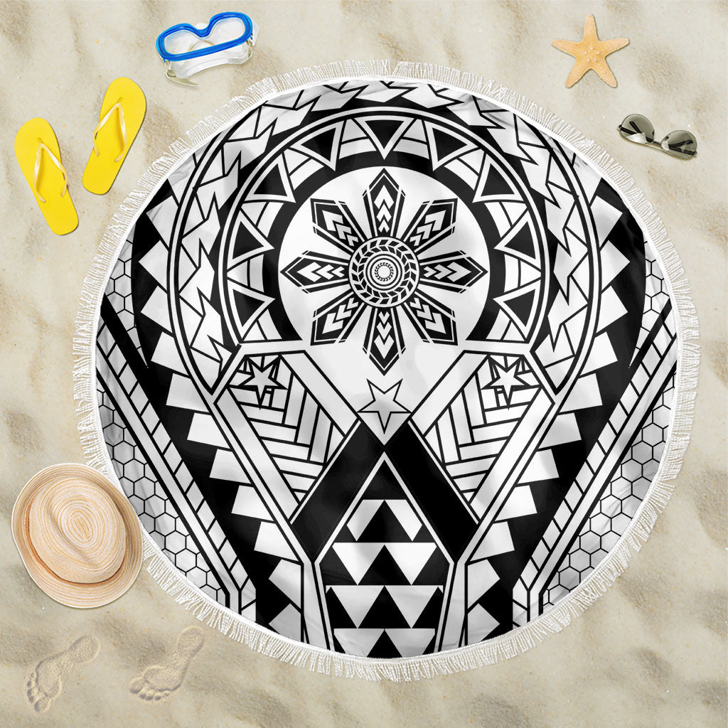 Philippines Batok Tribal Inspired Tattoo White Beach Blanket LT05 One Size 150cm White - Polynesian Pride