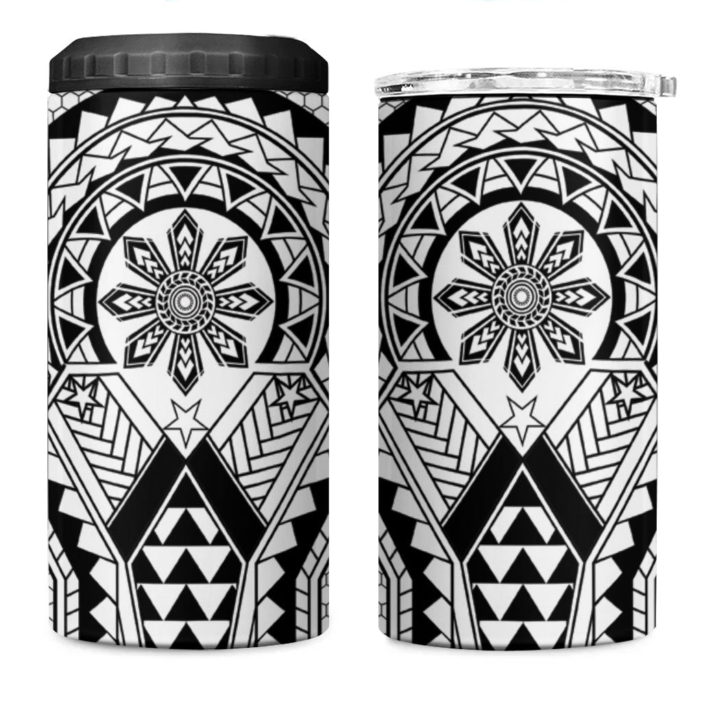 Philippines Batok Tribal Inspired Tattoo White 4 in 1 Can Cooler Tumbler LT05 One Size: 16 oz White - Polynesian Pride