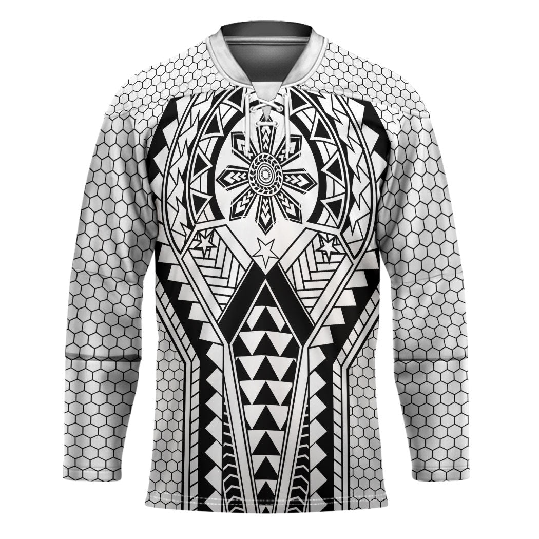 Philippines Batok Tribal Inspired Tattoo White Hockey Jersey LT05 Unisex White - Polynesian Pride