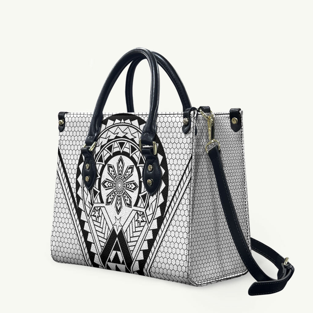 Philippines Batok Tribal Inspired Tattoo White Leather Bag LT05 White - Polynesian Pride