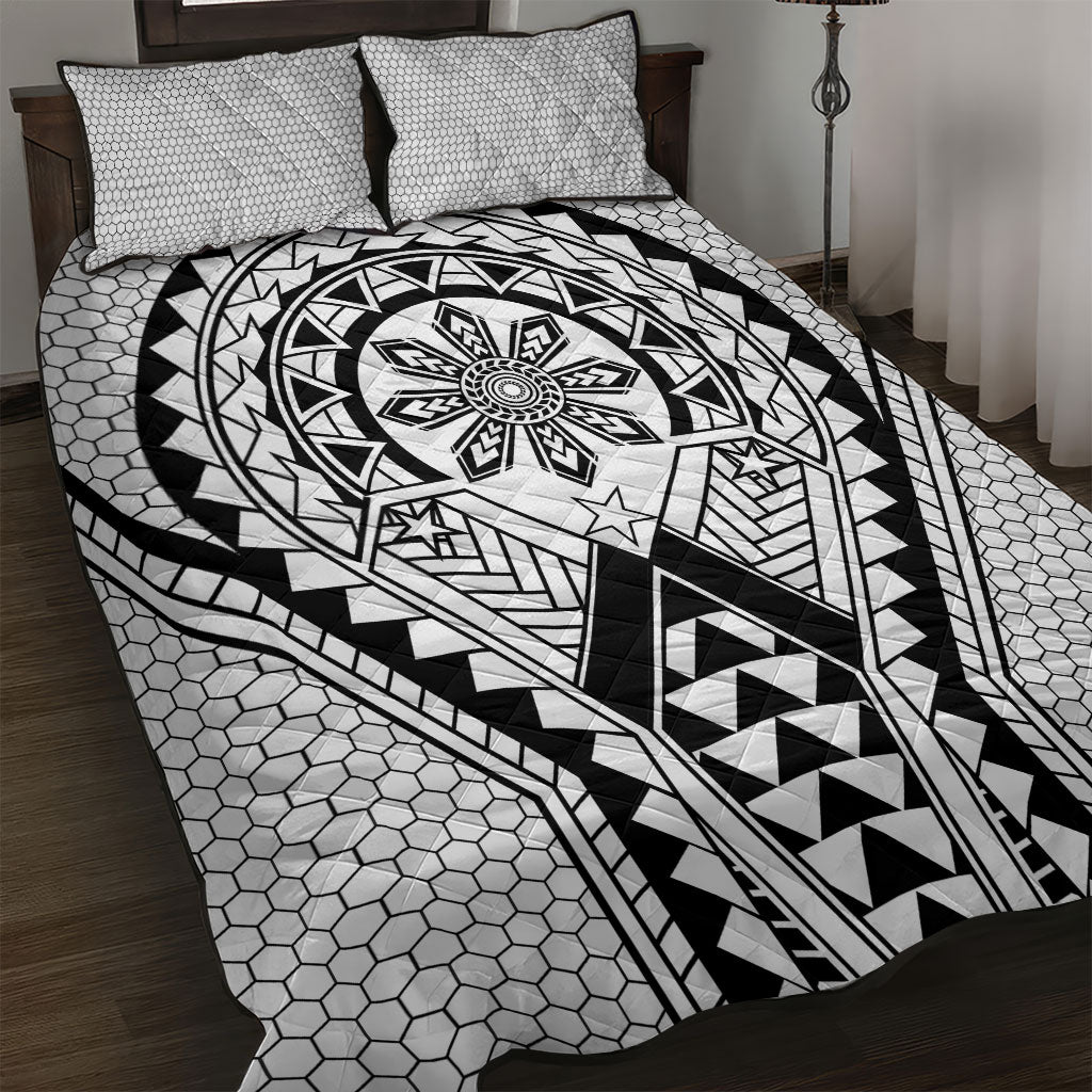 Philippines Batok Tribal Inspired Tattoo White Quilt Bed Set LT05 White - Polynesian Pride