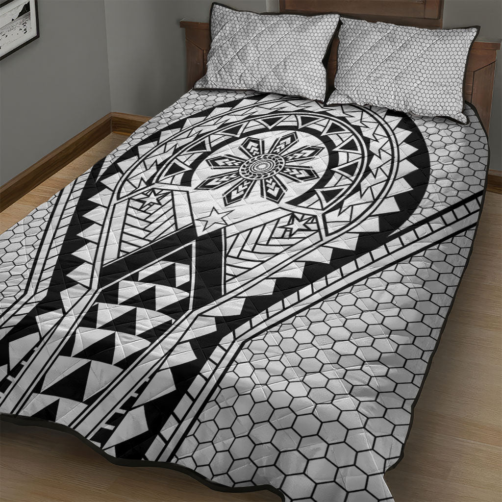 Philippines Batok Tribal Inspired Tattoo White Quilt Bed Set LT05 - Polynesian Pride