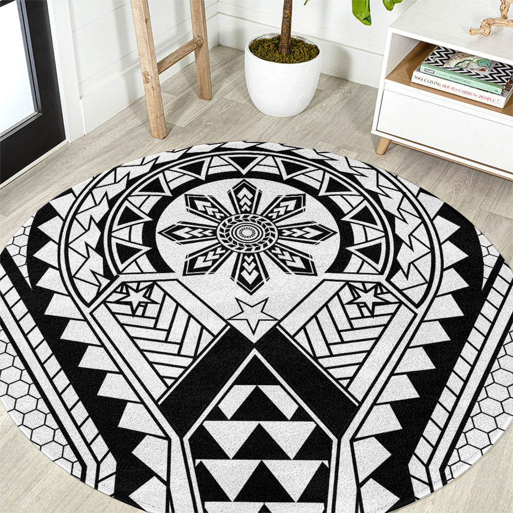 Philippines Batok Tribal Inspired Tattoo White Round Carpet LT05 White - Polynesian Pride