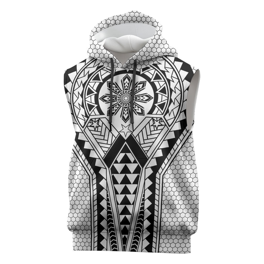 Philippines Batok Tribal Inspired Tattoo White Sleeveless Hoodie LT05 White - Polynesian Pride