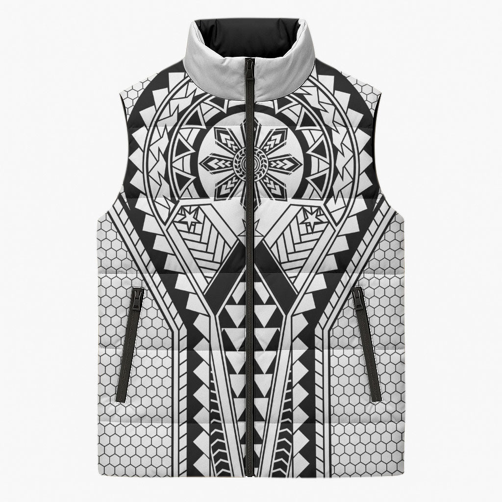 Philippines Batok Tribal Inspired Tattoo White Sleeveless Puffer Jacket LT05 Unisex White - Polynesian Pride