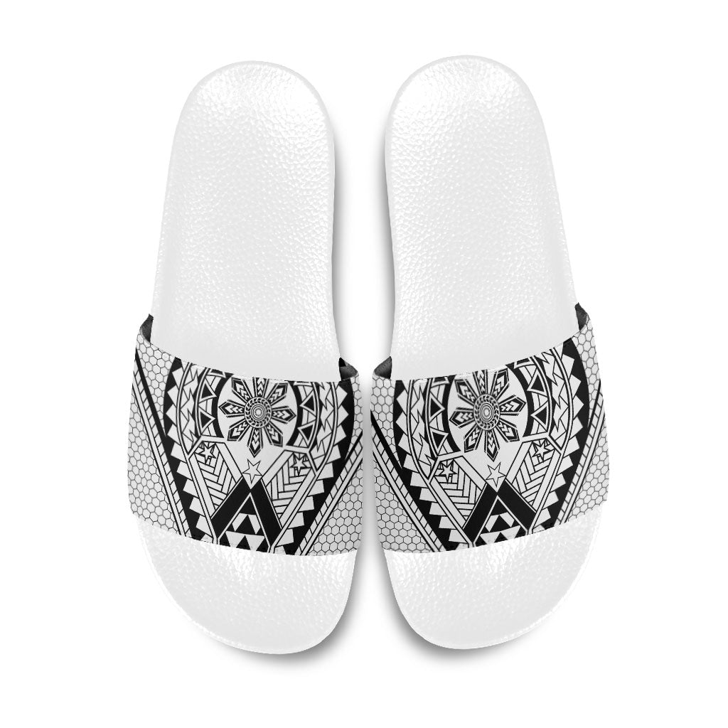 Philippines Batok Tribal Inspired Tattoo White Slide Sandals LT05 White - Polynesian Pride