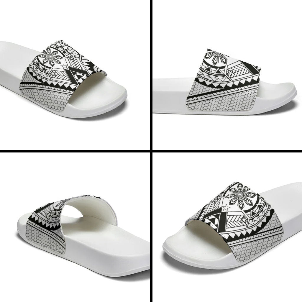 Philippines Batok Tribal Inspired Tattoo White Slide Sandals LT05 - Polynesian Pride