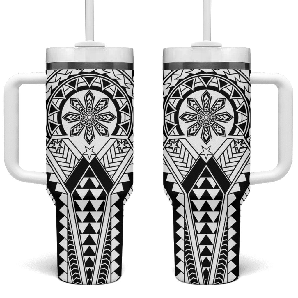 Philippines Batok Tribal Inspired Tattoo White Tumbler With Handle LT05 One Size: 40 oz White - Polynesian Pride