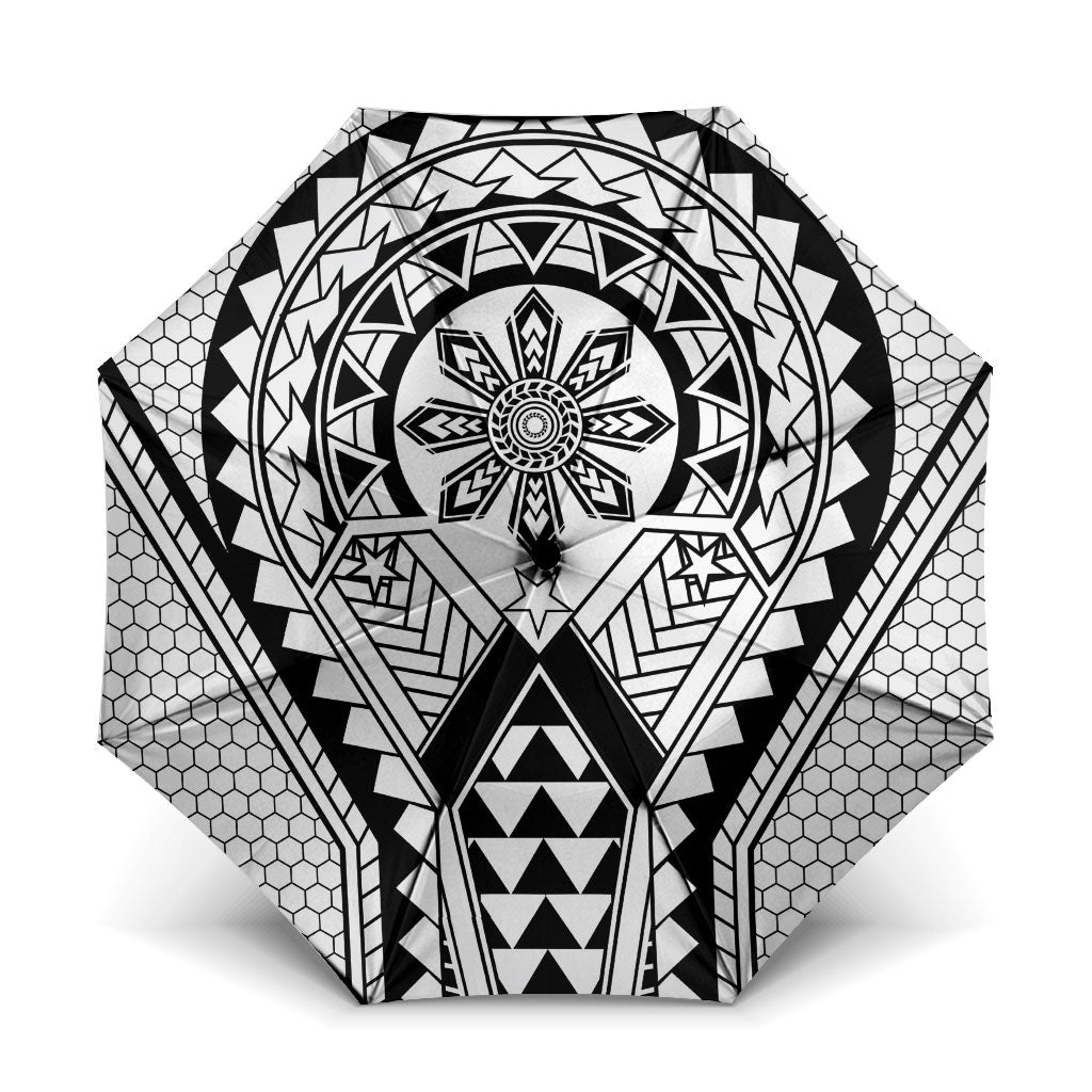 Philippines Batok Tribal Inspired Tattoo White Umbrella LT05 One Size Folded 11.42 inch Opened Diameter 37.4 inch White - Polynesian Pride