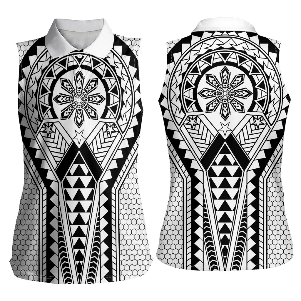 Philippines Batok Tribal Inspired Tattoo White Women Sleeveless Polo Shirt LT05 - Polynesian Pride