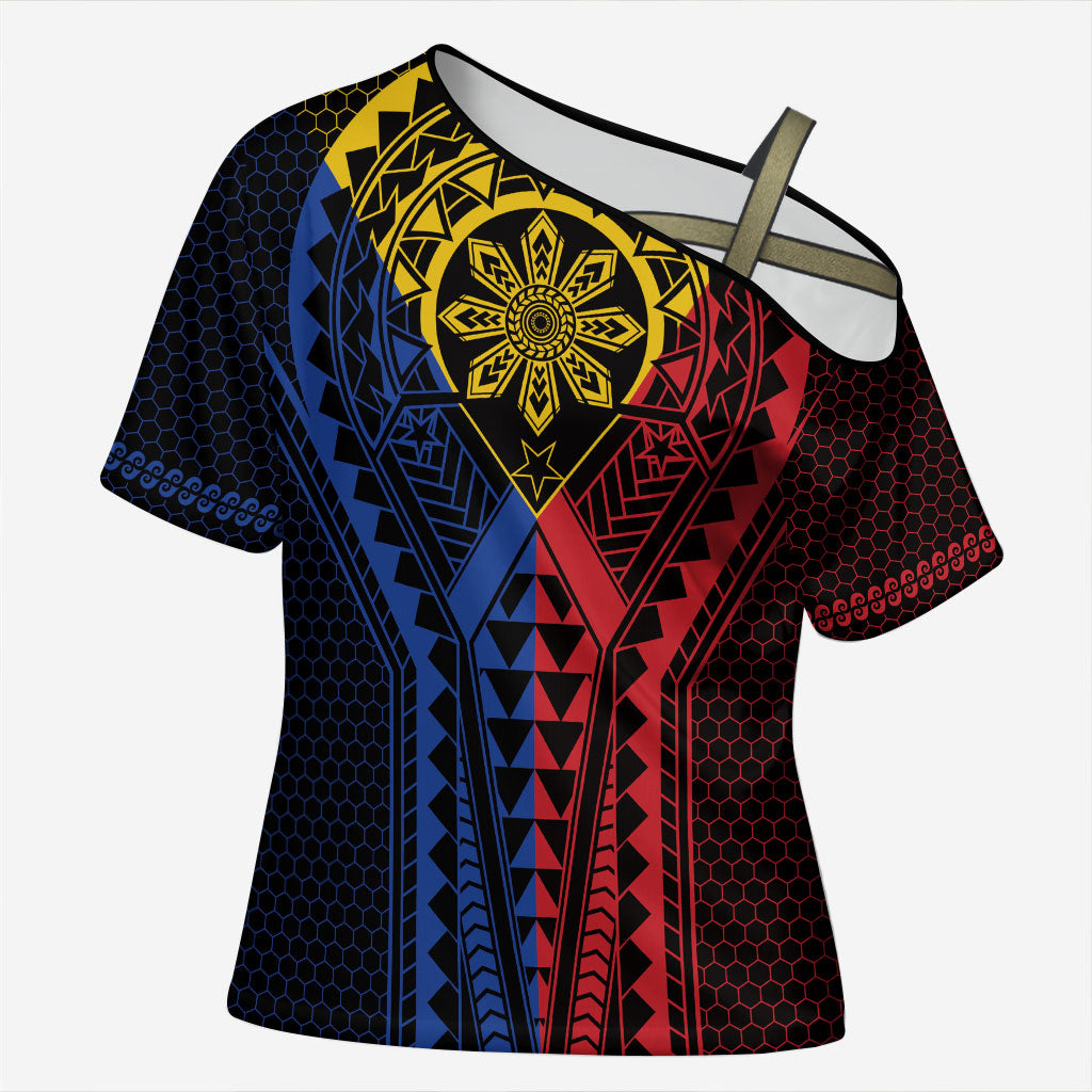 Philippines Batok Tribal Inspired Tattoo Cross Shoulder Shirt LT05 Female Multicolor - Polynesian Pride