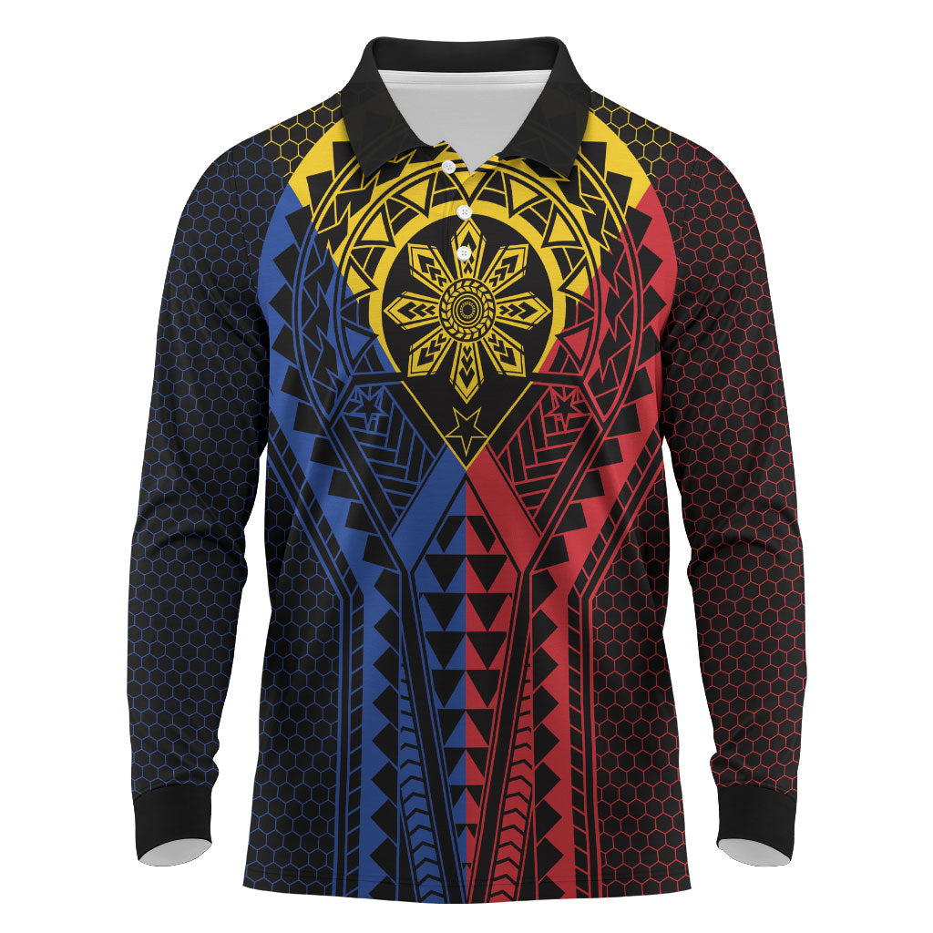 Philippines Batok Tribal Inspired Tattoo Long Sleeve Polo Shirt LT05 Multicolor - Polynesian Pride