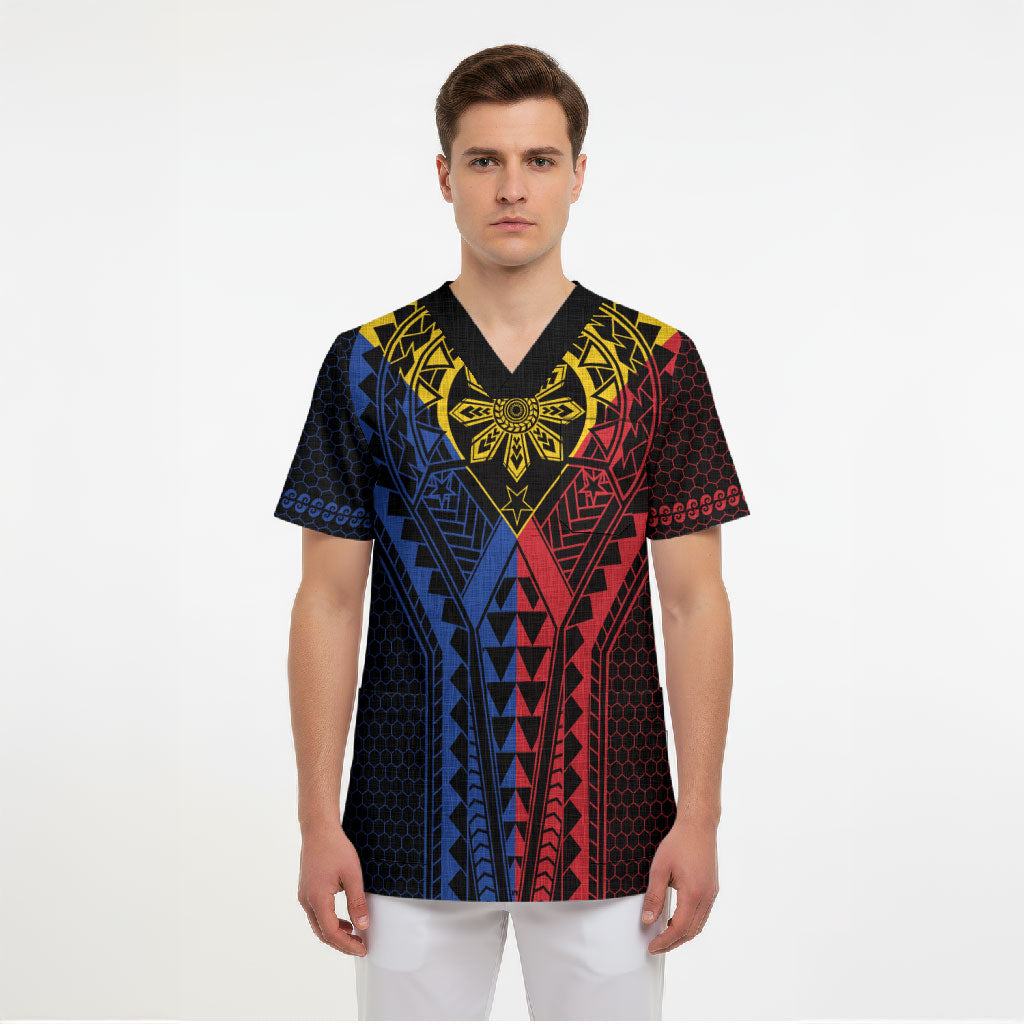 Philippines Batok Tribal Inspired Tattoo Scrub Top LT05 - Polynesian Pride