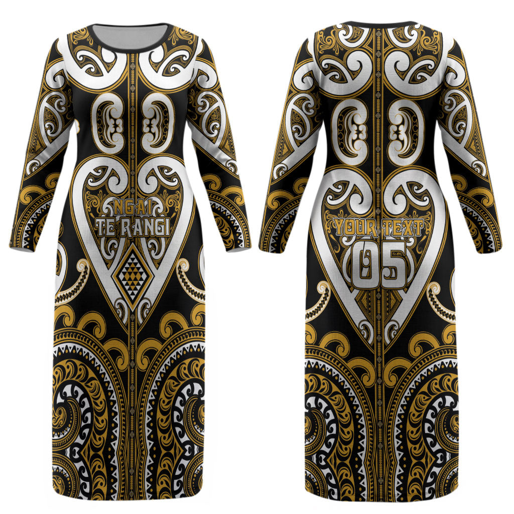 Custom Aotearoa Ngai Te Rangi Couples Matching Long Sleeve Bodycon Dress and Long Sleeve Button Shirt Maori Tribal Pattern LT05 - Polynesian Pride