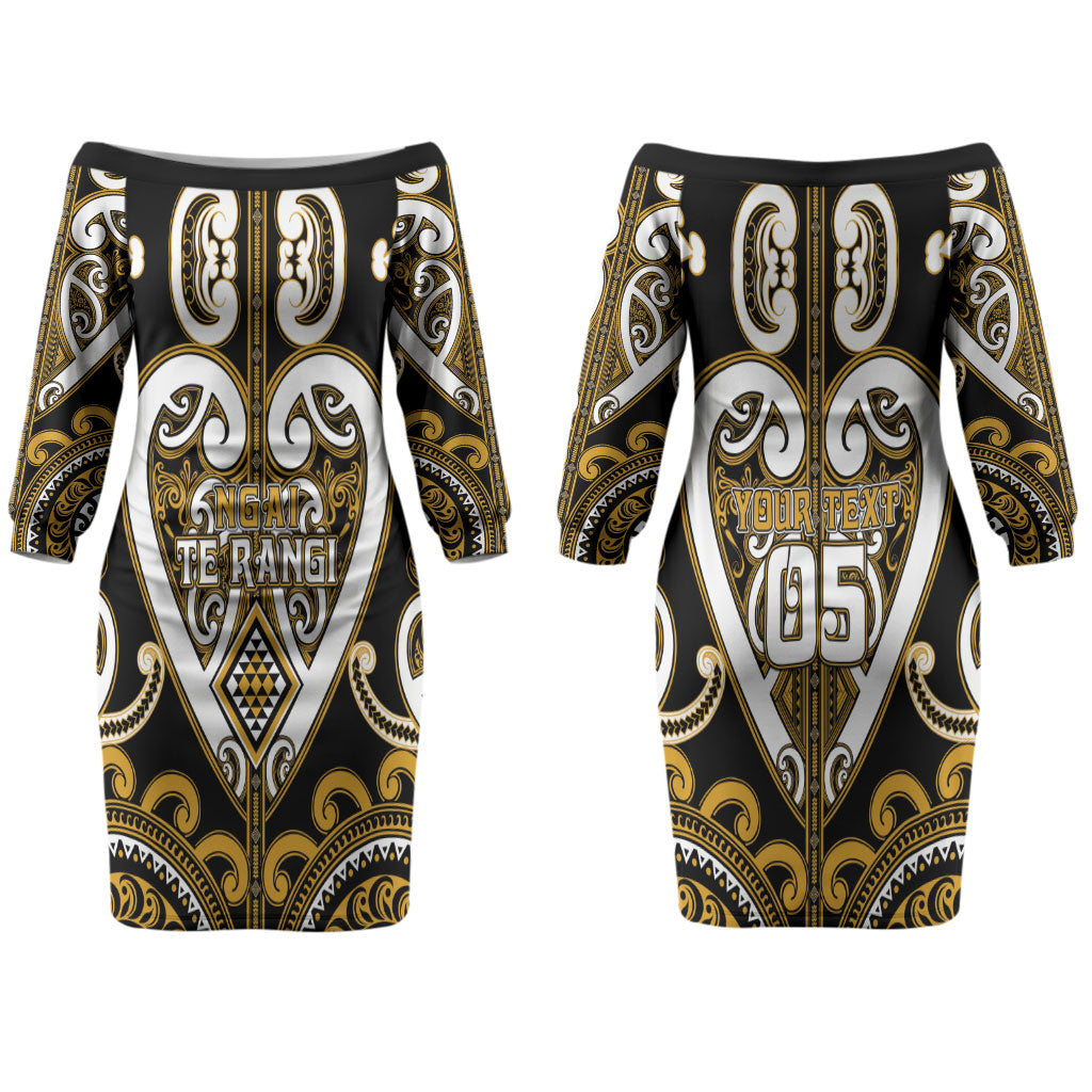Custom Aotearoa Ngai Te Rangi Couples Matching Off The Shoulder Long Sleeve Dress and Long Sleeve Button Shirt Maori Tribal Pattern LT05 - Polynesian Pride