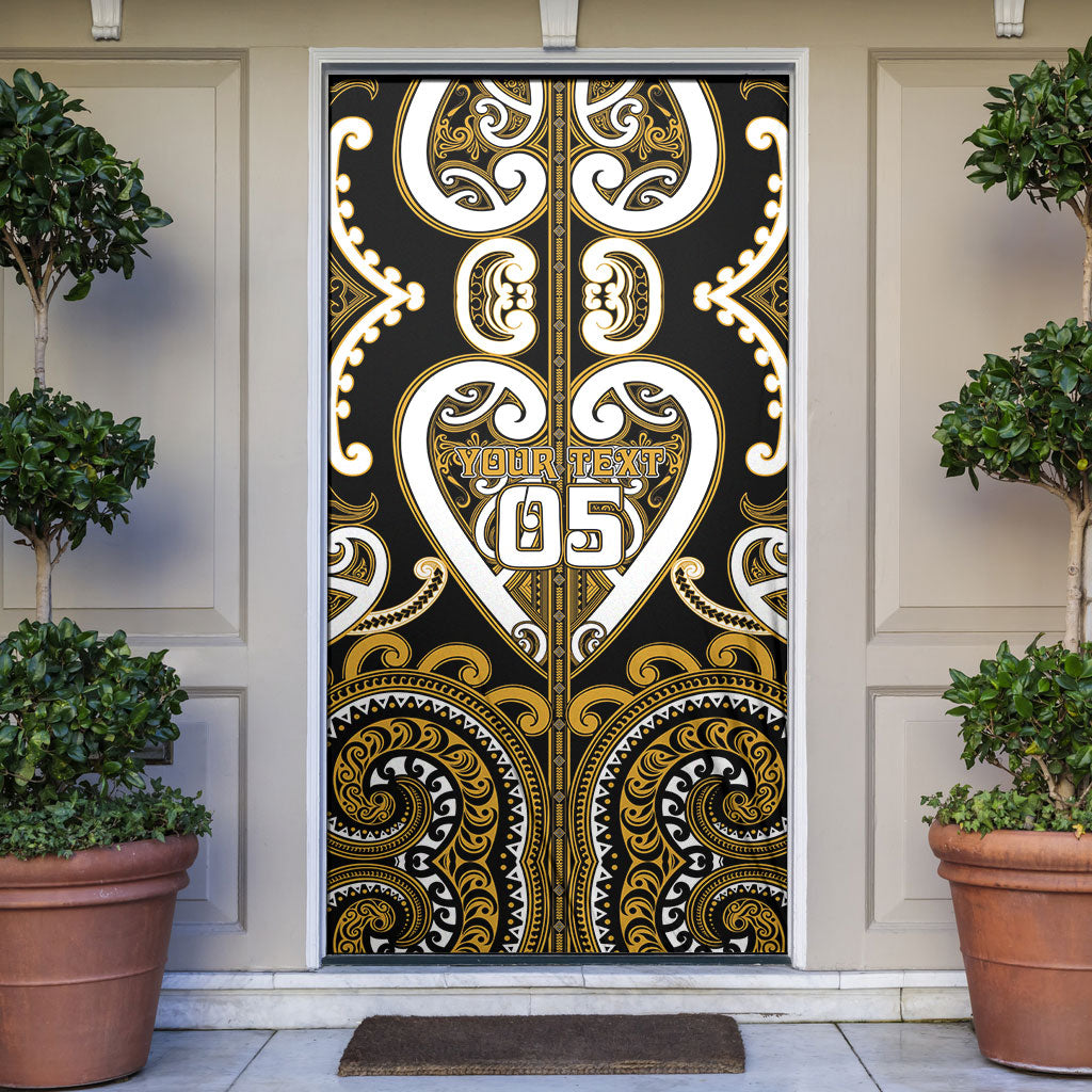 Custom Aotearoa Ngai Te Rangi Door Cover Maori Tribal Pattern LT05 Gold - Polynesian Pride