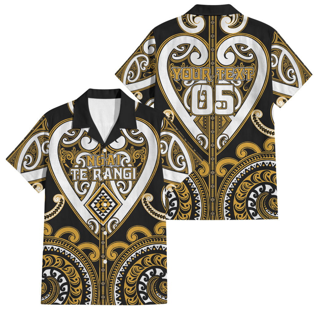 Custom Aotearoa Ngai Te Rangi Family Matching Off Shoulder Short Dress and Hawaiian Shirt Maori Tribal Pattern LT05 Dad's Shirt - Short Sleeve Gold - Polynesian Pride