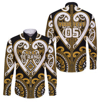 Custom Aotearoa Ngai Te Rangi Family Matching Puletasi and Hawaiian Shirt Maori Tribal Pattern LT05 Dad's Shirt - Long Sleeve Gold - Polynesian Pride