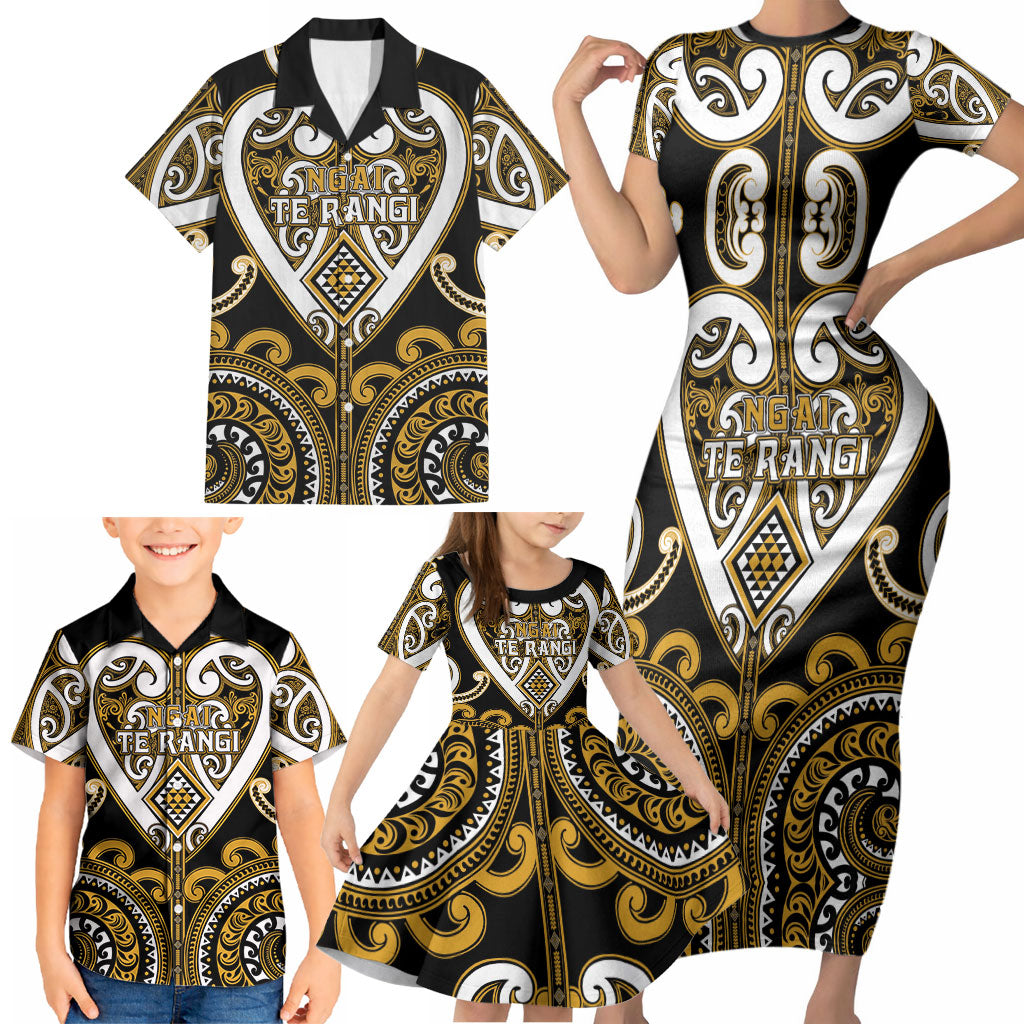 Custom Aotearoa Ngai Te Rangi Family Matching Short Sleeve Bodycon Dress and Hawaiian Shirt Maori Tribal Pattern LT05 - Polynesian Pride