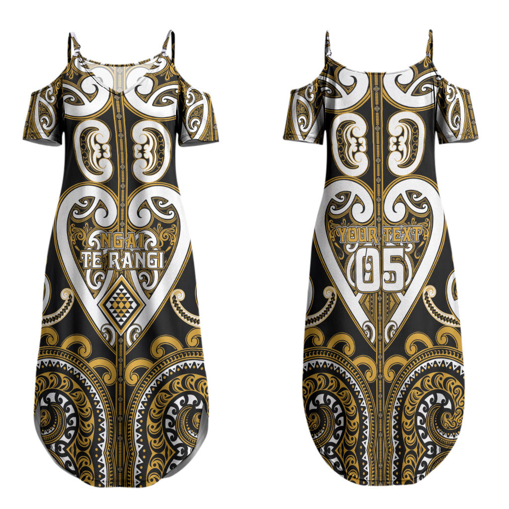 Custom Aotearoa Ngai Te Rangi Family Matching Summer Maxi Dress and Hawaiian Shirt Maori Tribal Pattern LT05 Mom's Dress Gold - Polynesian Pride