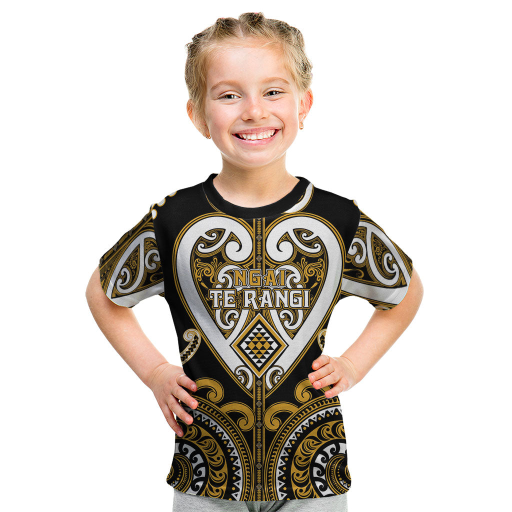 Custom Aotearoa Ngai Te Rangi Kid T Shirt Maori Tribal Pattern LT05 Gold - Polynesian Pride
