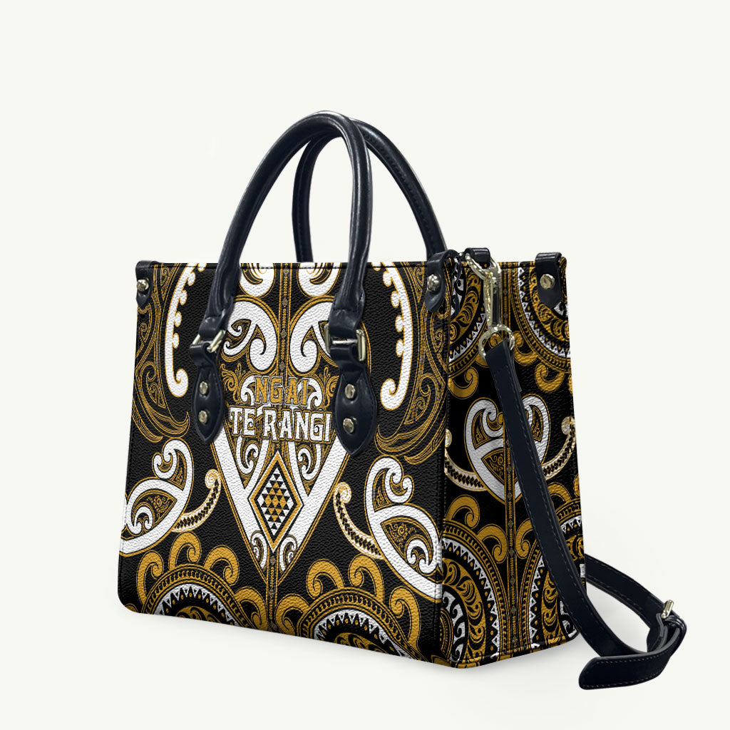 Aotearoa Ngai Te Rangi Leather Bag Maori Tribal Pattern LT05 Gold - Polynesian Pride