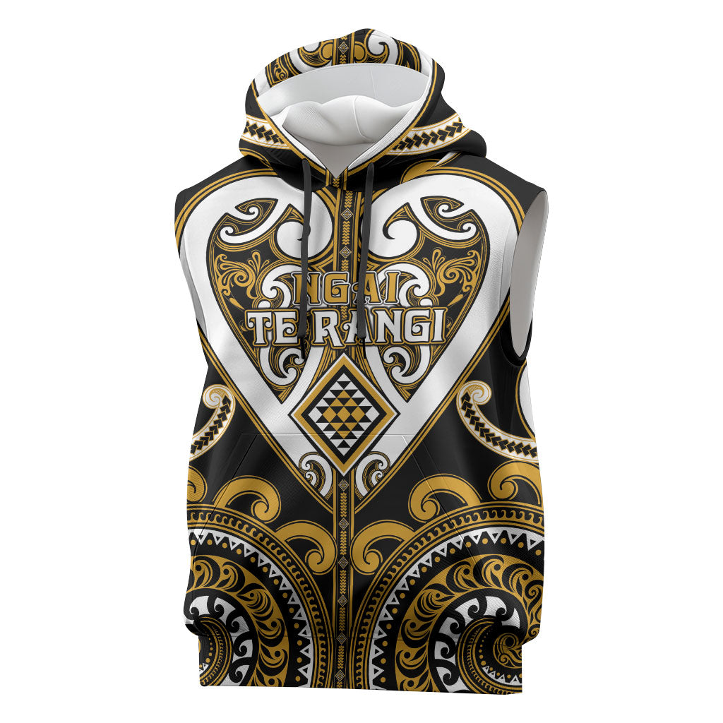 Custom Aotearoa Ngai Te Rangi Sleeveless Hoodie Maori Tribal Pattern LT05 Gold - Polynesian Pride