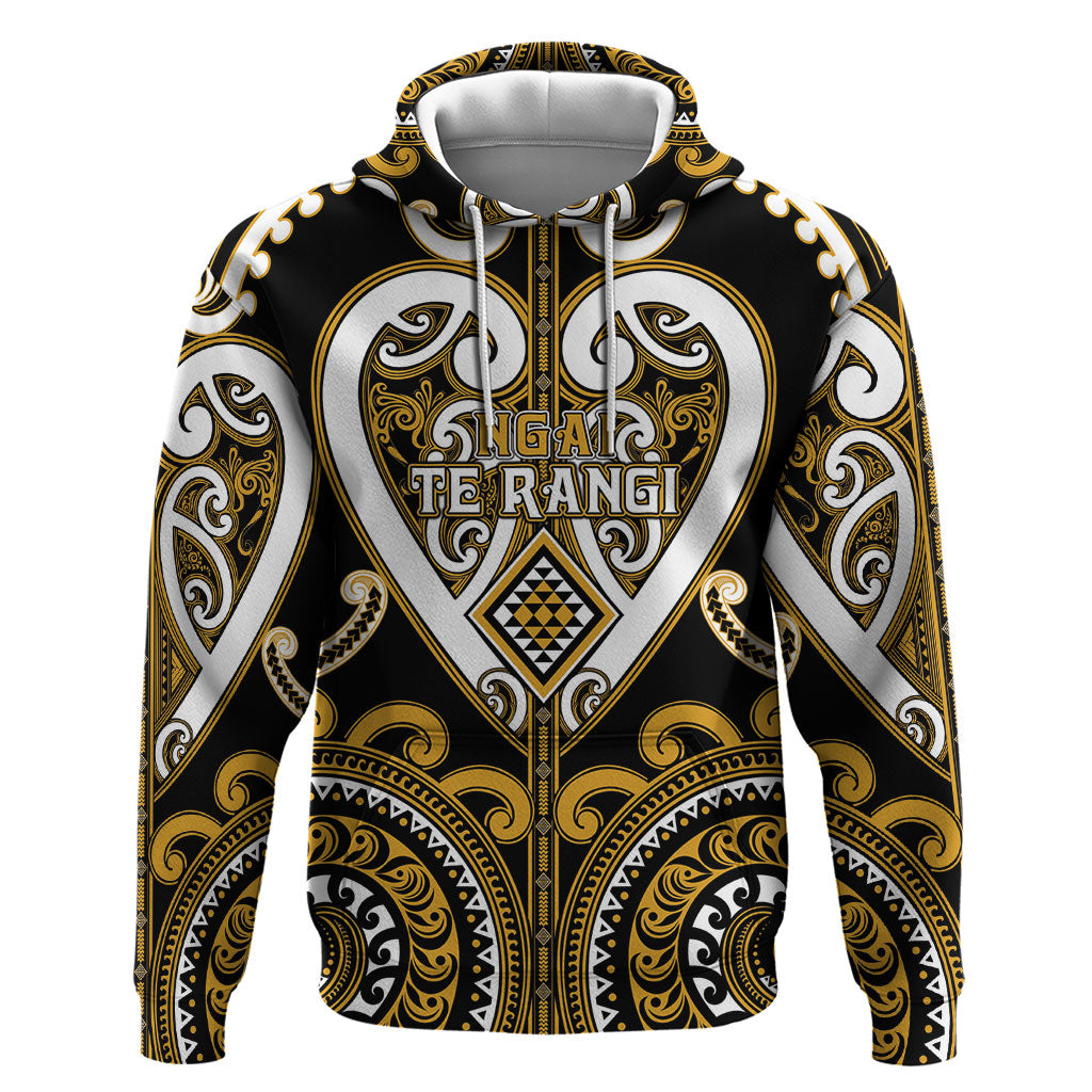 Custom Aotearoa Ngai Te Rangi Zip Hoodie Maori Tribal Pattern LT05 Pullover Hoodie Gold - Polynesian Pride