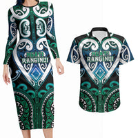 Custom Aotearoa Ngati Ranginui Couples Matching Long Sleeve Bodycon Dress and Hawaiian Shirt Maori Tribal Pattern LT05 Cyan - Polynesian Pride