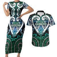 Custom Aotearoa Ngati Ranginui Couples Matching Short Sleeve Bodycon Dress and Hawaiian Shirt Maori Tribal Pattern LT05 Cyan - Polynesian Pride