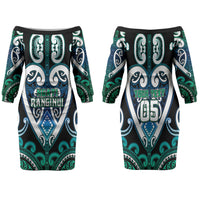 Custom Aotearoa Ngati Ranginui Family Matching Off The Shoulder Long Sleeve Dress and Hawaiian Shirt Maori Tribal Pattern LT05 Mom's Dress Cyan - Polynesian Pride