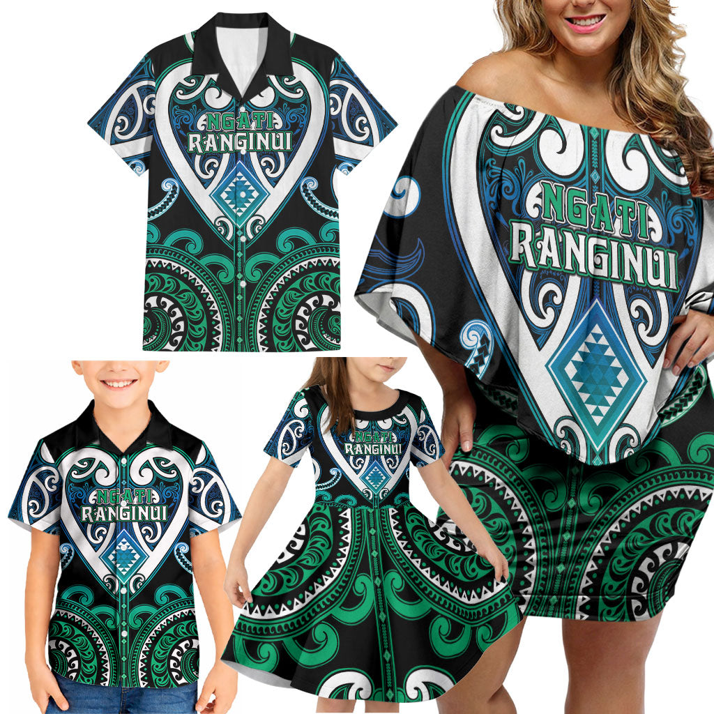 Custom Aotearoa Ngati Ranginui Family Matching Off Shoulder Short Dress and Hawaiian Shirt Maori Tribal Pattern LT05 - Polynesian Pride