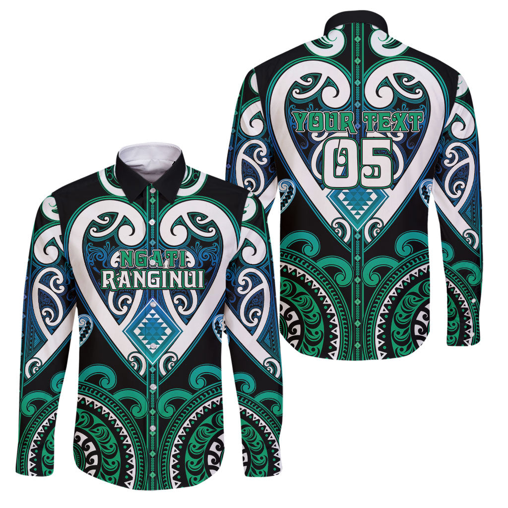 Custom Aotearoa Ngati Ranginui Family Matching Tank Maxi Dress and Hawaiian Shirt Maori Tribal Pattern LT05 Dad's Shirt - Long Sleeve Cyan - Polynesian Pride