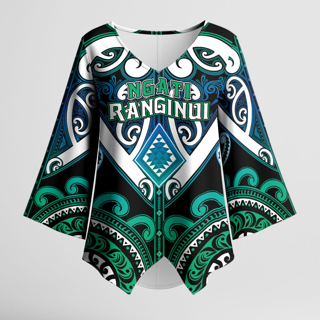 Custom Aotearoa Ngati Ranginui Kimono Sleeve Blouse Maori Tribal Pattern LT05 Female Cyan - Polynesian Pride