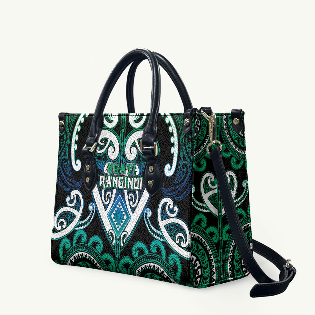 Aotearoa Ngati Ranginui Leather Bag Maori Tribal Pattern LT05 Cyan - Polynesian Pride