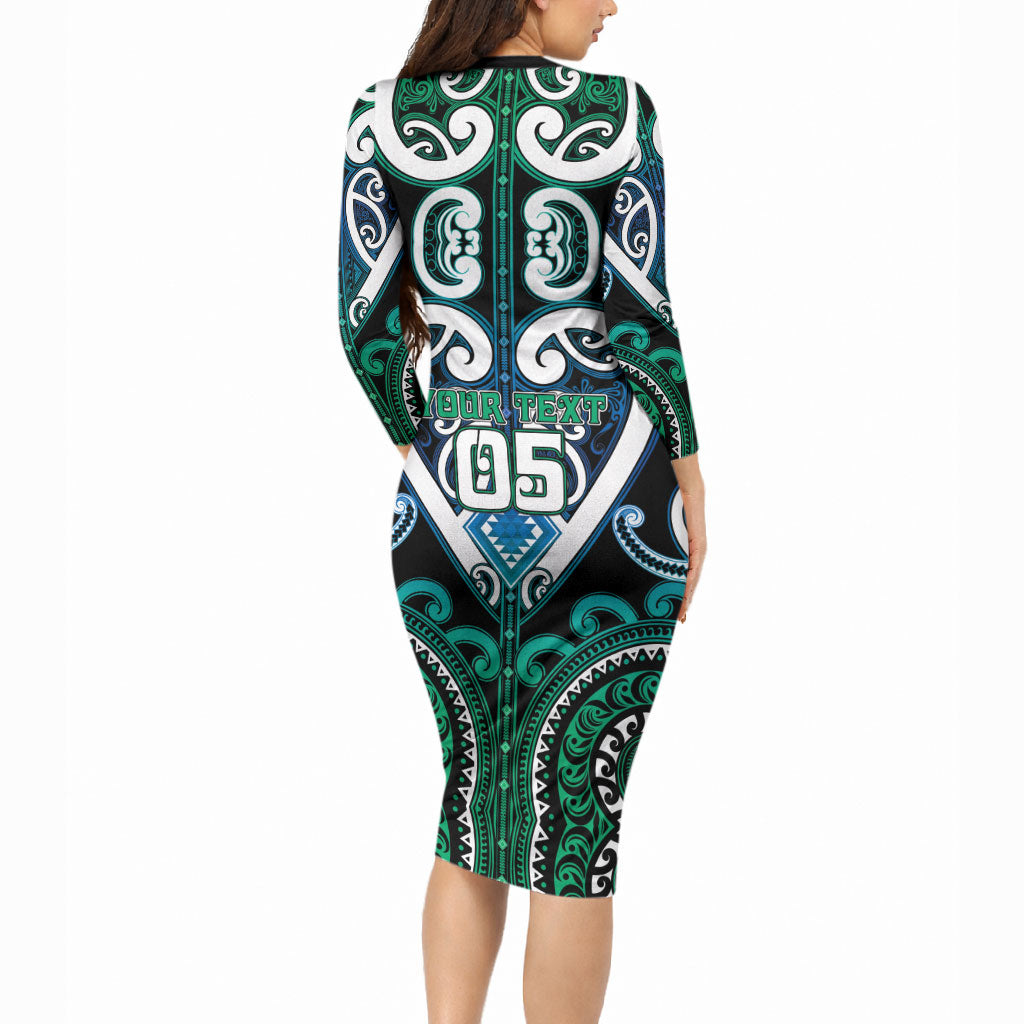 Custom Aotearoa Ngati Ranginui Long Sleeve Bodycon Dress Maori Tribal Pattern LT05 - Polynesian Pride