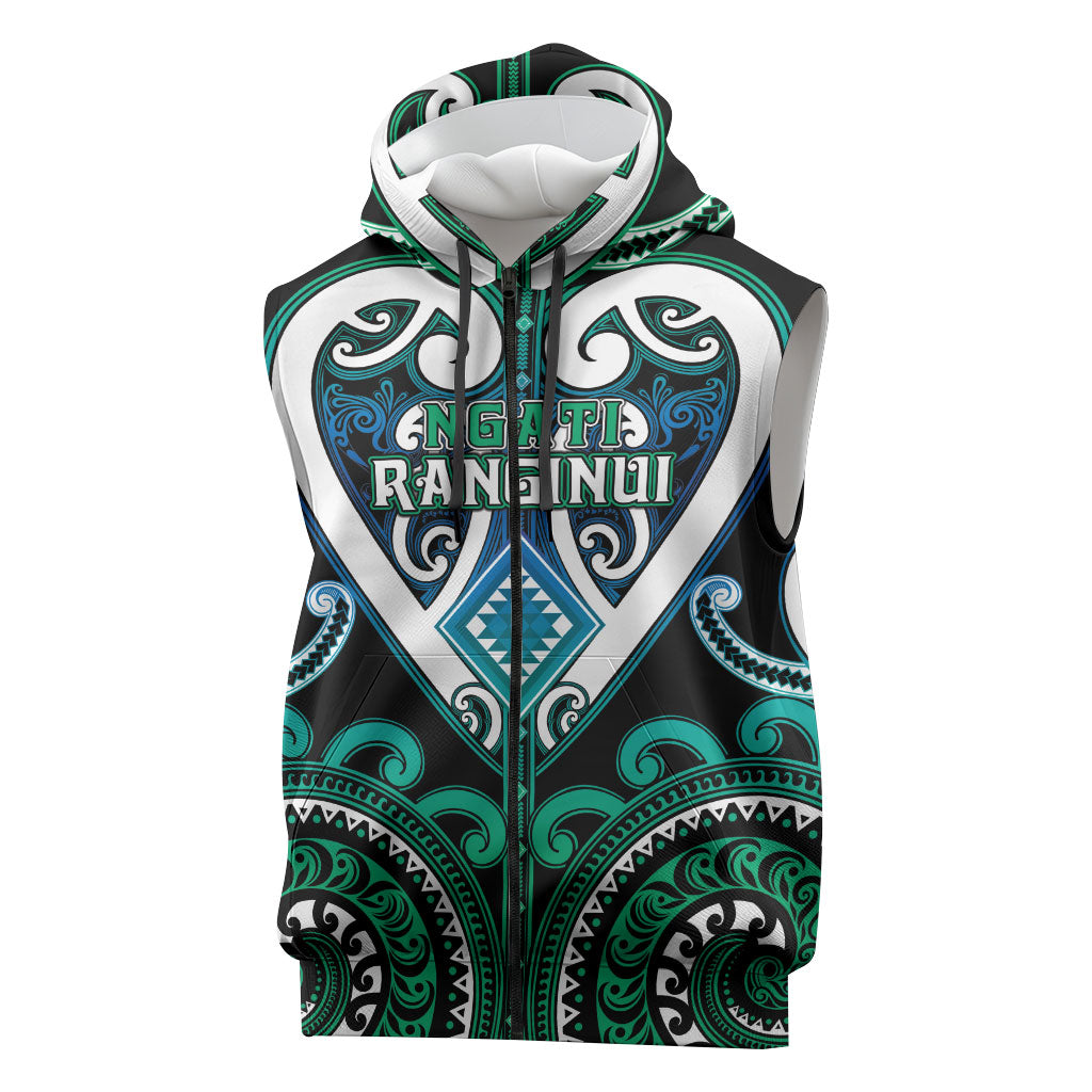 Custom Aotearoa Ngati Ranginui Sleeveless Zip Hoodie Maori Tribal Pattern LT05 Cyan - Polynesian Pride
