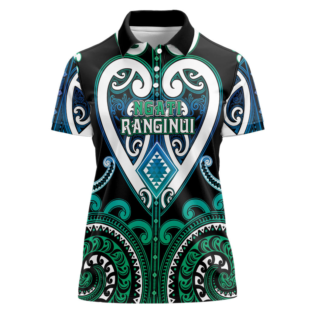 Custom Aotearoa Ngati Ranginui Women Polo Shirt Maori Tribal Pattern LT05 Female Cyan - Polynesian Pride