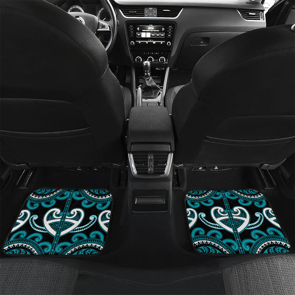 Custom Aotearoa Tapuika Car Mats Maori Tribal Pattern LT05 Set 2pcs - Back Teal - Polynesian Pride