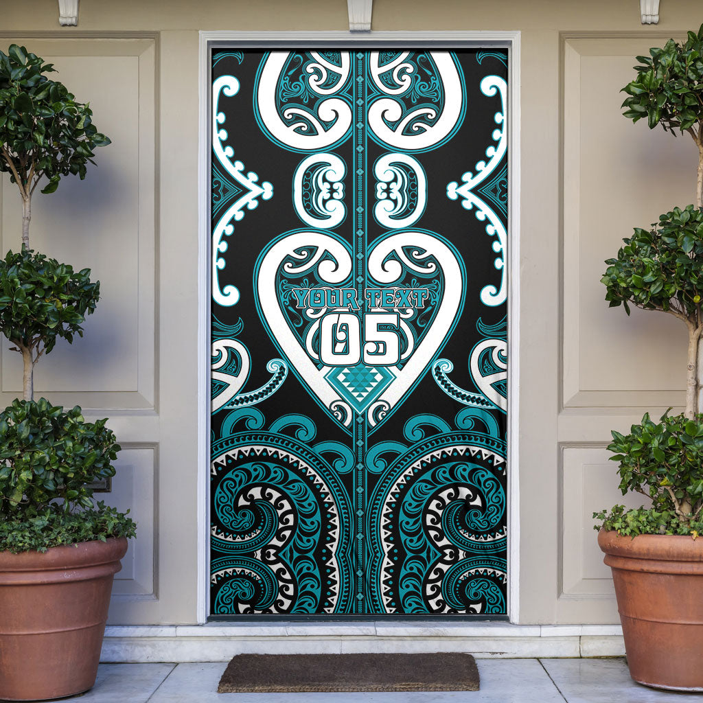 Custom Aotearoa Tapuika Door Cover Maori Tribal Pattern LT05 Teal - Polynesian Pride