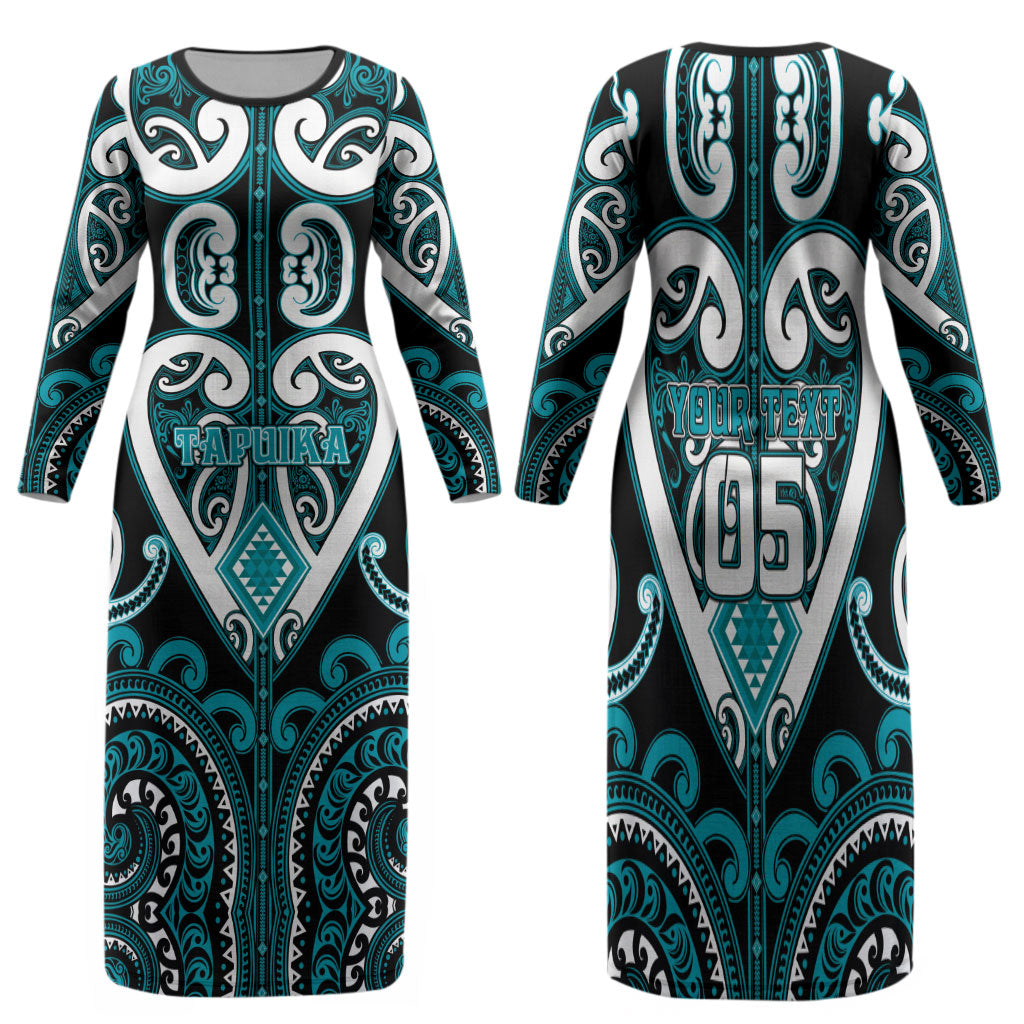 Custom Aotearoa Tapuika Family Matching Long Sleeve Bodycon Dress and Hawaiian Shirt Maori Tribal Pattern LT05 Mom's Dress Teal - Polynesian Pride